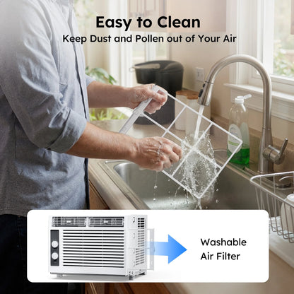 5,000 BTU Window Air Conditioner, Cools up to 150 Sq Ft, Knob,2 Cooling Modes,Without Remote Control, White