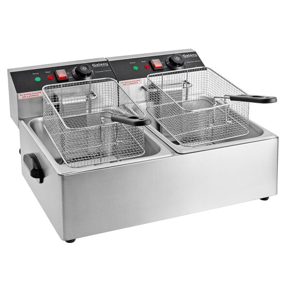 Galaxy EF20E 20 lb. Dual Tank Electric Countertop Fryer - 110V, 3300W