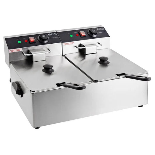 Galaxy EF20E 20 lb. Dual Tank Electric Countertop Fryer - 110V, 3300W