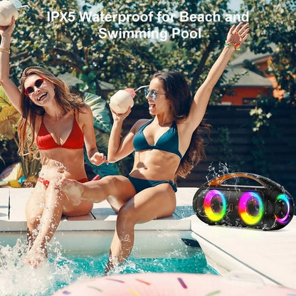 Waterproof Bluetooth Speaker, 40W Stereo Deep Bass, Portable Boombox Party Speaker, Remote Control, D16