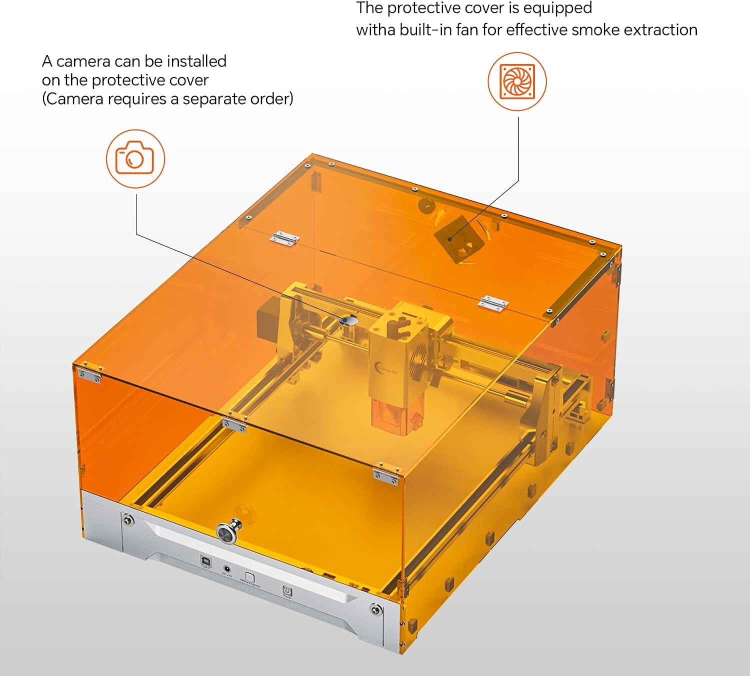 Laser Engraver Enclosure for K15 Pro Laser Engravering Machine, 280X470X210Mm, Fully Enclosed Eye Protection Shield with Built-In Smoke Extraction Fan, Auto-Stop Safety Feature