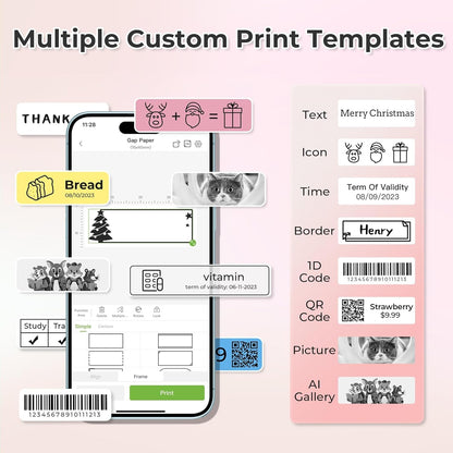 Nelko Label Maker Machine with Tape, P21 Bluetooth Label Printer with 3 Tapes, Wireless Mini Label Makers with Multiple Templates Icon Font Custom for School Office Home, Pink
