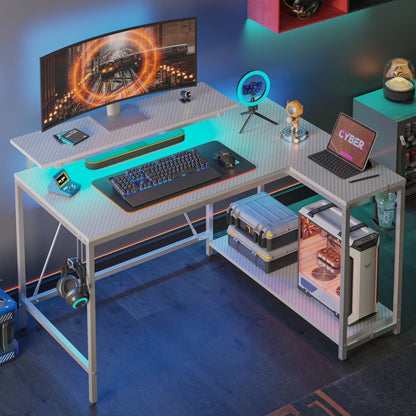 42" Small Corner Computer Desk with Monitor Stand, Cup Holder& Headset Hooks, Home Office, Carbon Fiber Gray