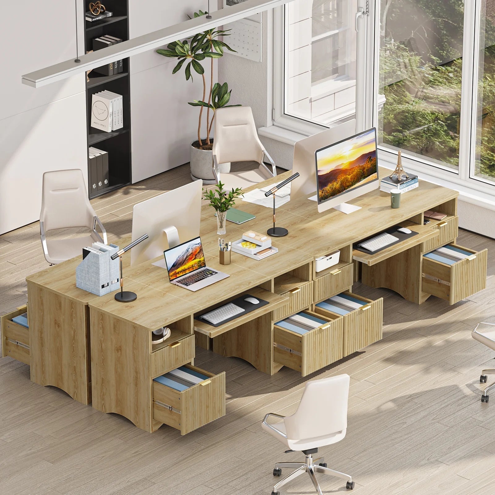 59" Computer Home Office PC Desk with Keyboard Tray and Storage Drawers, Log