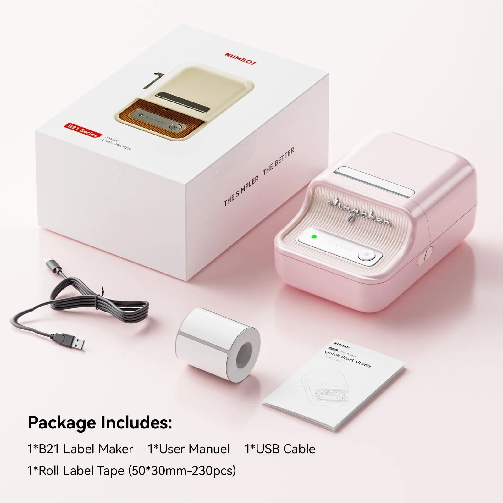 B21 Label Maker Machine with Tape，2 Inch Inkless Sticker Printer Thermal Labeler for Price Address Label for Home Storage Office and Small Business,Pink