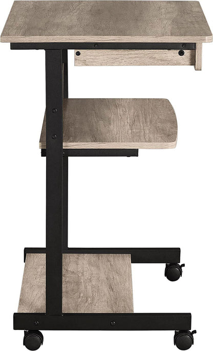 Rolling Computer Desk with Drawer & Keyboard Tray, Mobile Laptop Desk Cart Standing Computer Workstation for Home Office, Gray