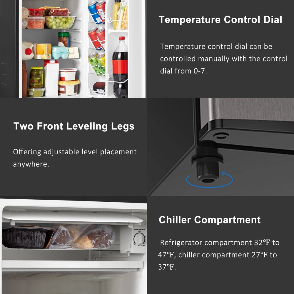 3.3 Cu Ft One Door Mini Fridge, Estar, Stainless Steel Look