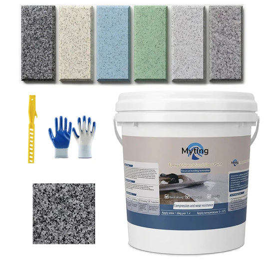 Epoxy Colored Sand Floor Paint, Epoxy Floor Paint High Gloss Marble Effect Coating for Indoor and Outdoor, Wear-Resistant and Non-Slip Self-Leveling Coating Gray 35OZ(1KG)