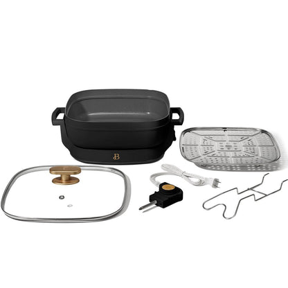 5 in 1 Electric Skillet - Expandable up to 7 Qt with Glass Lid, Black Sesame by Drew Barrymore