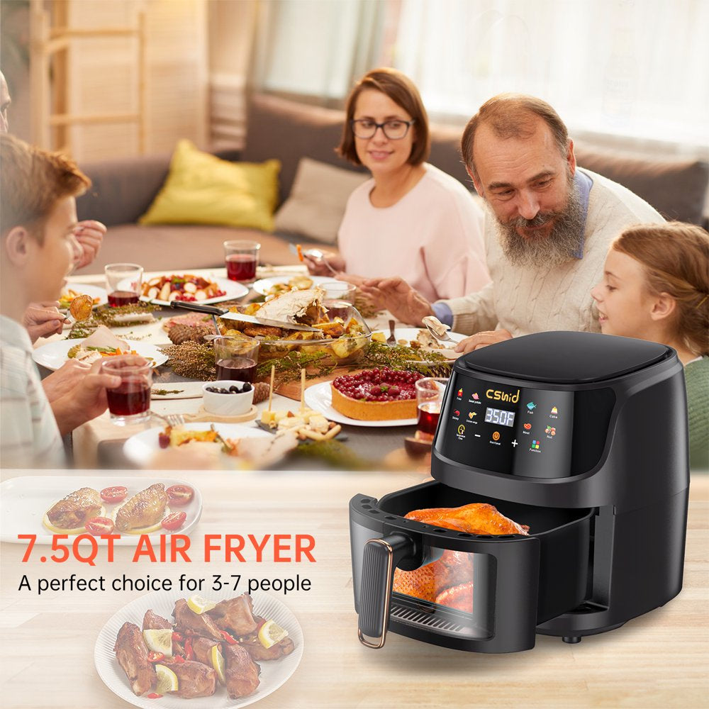 Air Fryer 8 QT Large Capacity Touch Screen Smart Fryers Household Multi-Function Window Visible Air Fryer That Crisps, Roasts, Reheats, & Dehydrates,Including Air Fryer Paper Liners 50Pcs,Black