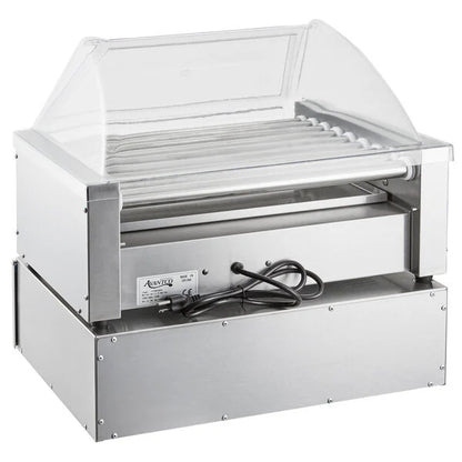 Avantco 24 Hot Dog Roller Grill with Sneeze Guard and 64 Bun Cabinet
