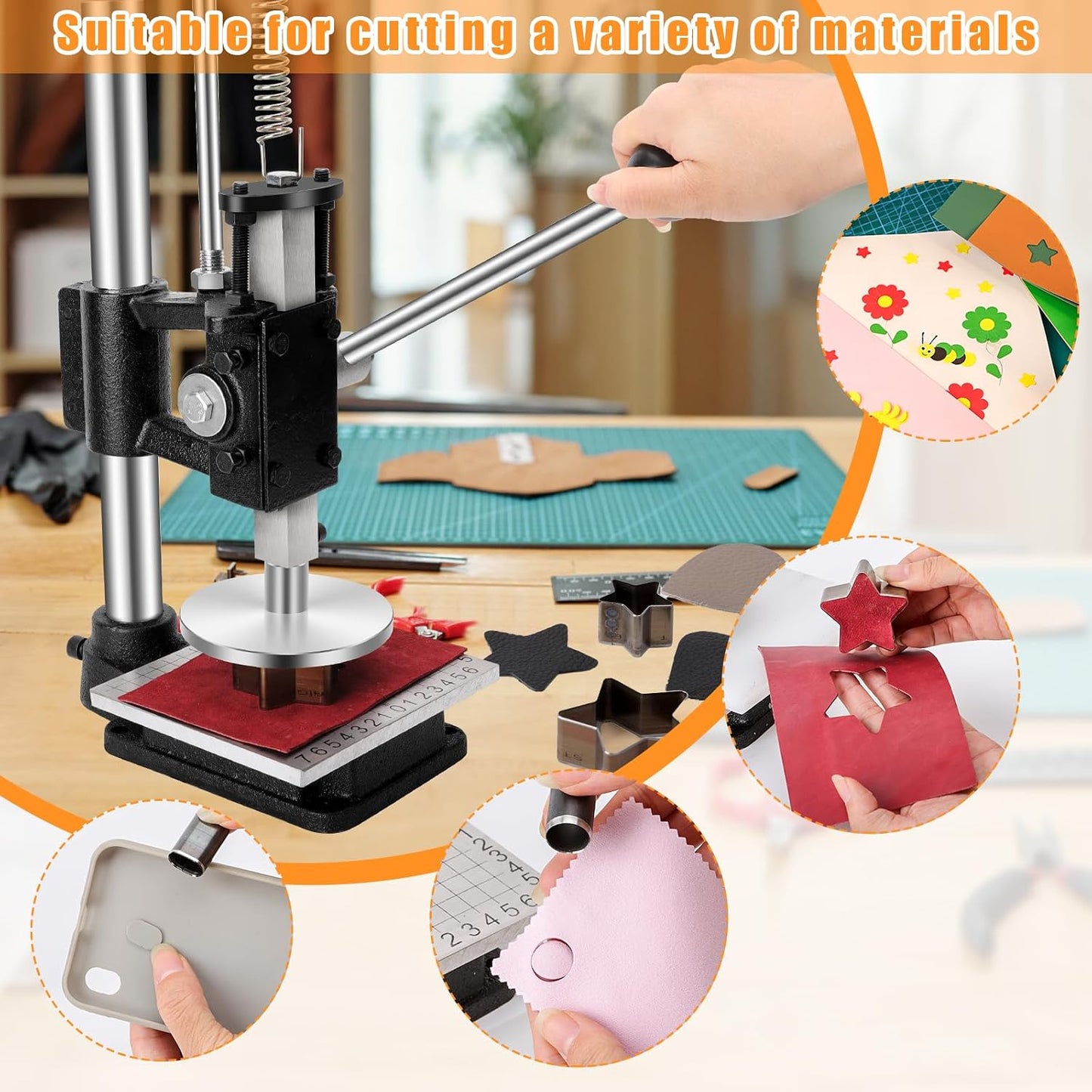 Leather Press Hole Puncher Leather Cutting Machine Hand Punching Machine for DIY Craft Punching Holes Cutting, Forming Pressing,Install Rivets and Snap Buttons