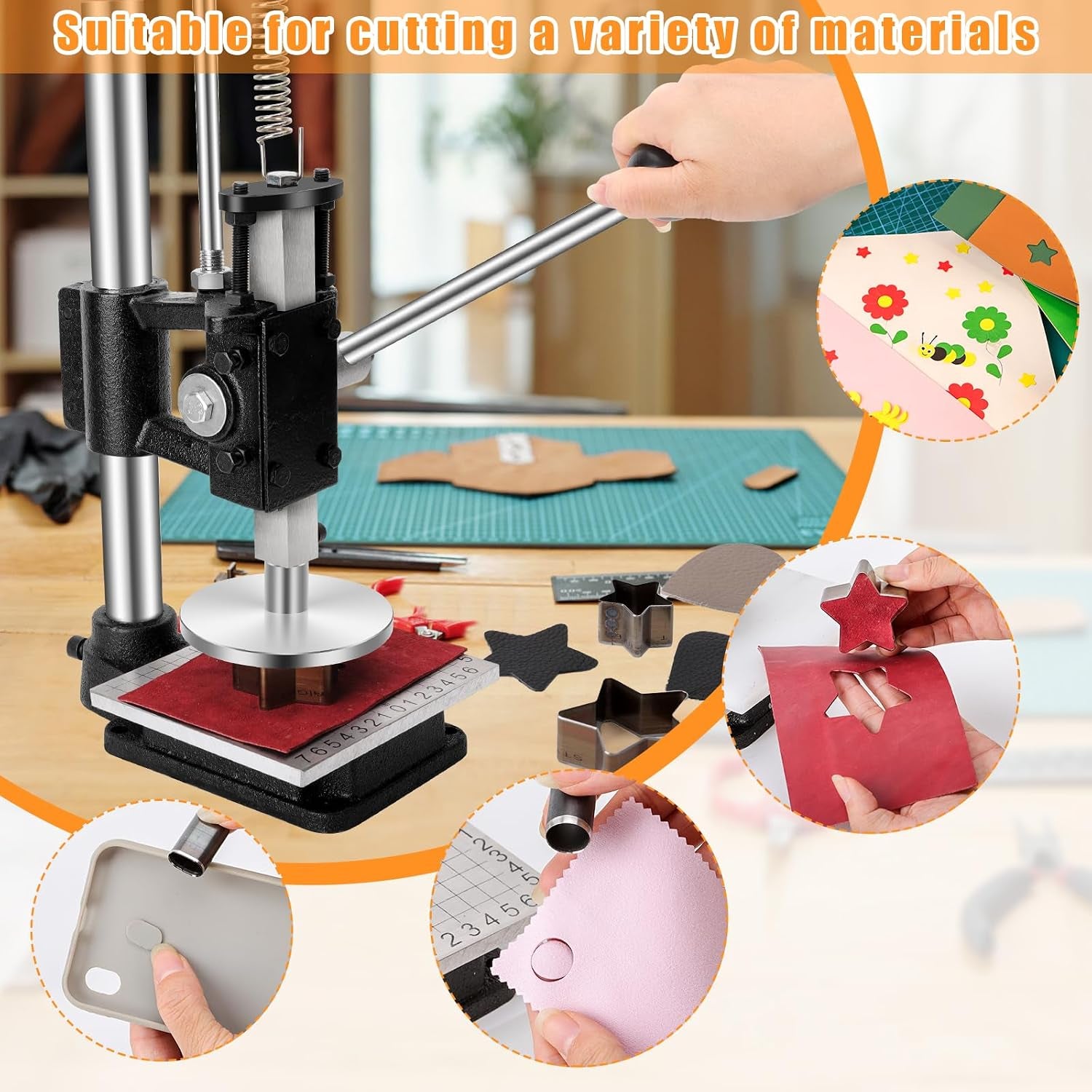 Leather Press Hole Puncher Leather Cutting Machine Hand Punching Machine for DIY Craft Punching Holes Cutting, Forming Pressing,Install Rivets and Snap Buttons