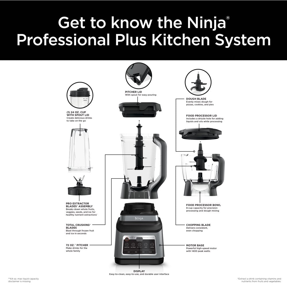 ® Professional plus Kitchen System with Auto-Iq® and 72 Oz.* Total Crushing® Blender Pitcher , BN800