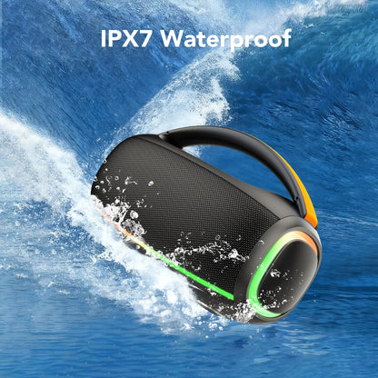 Outdoor Bluetooth Speaker, 80W Loud Speaker with Bass, Speakers Bluetooth Wireless with 24H Long Battery Life, IPX7 Waterproof, Speakers for Pool Beach Party, Portable Speaker with TWS (Black)