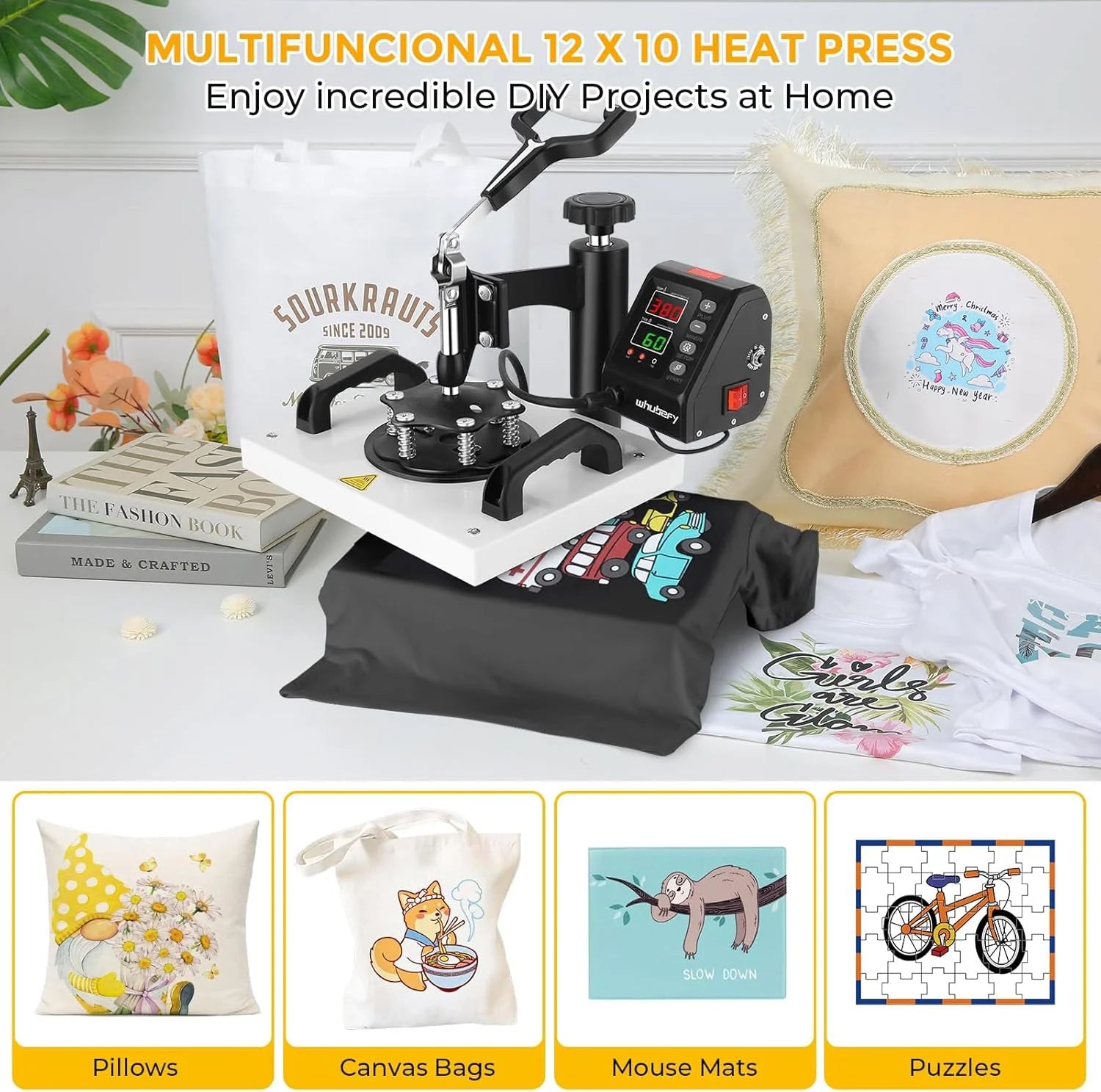 Adnoom Heat Press 12X10 with 360°Swing-Away Design, 650W Digital Shirt Press Machine with LCD Control Panel, DIY Vinyl Heat Press Sublimation Machine for T-Shirts, Canvas, Bags