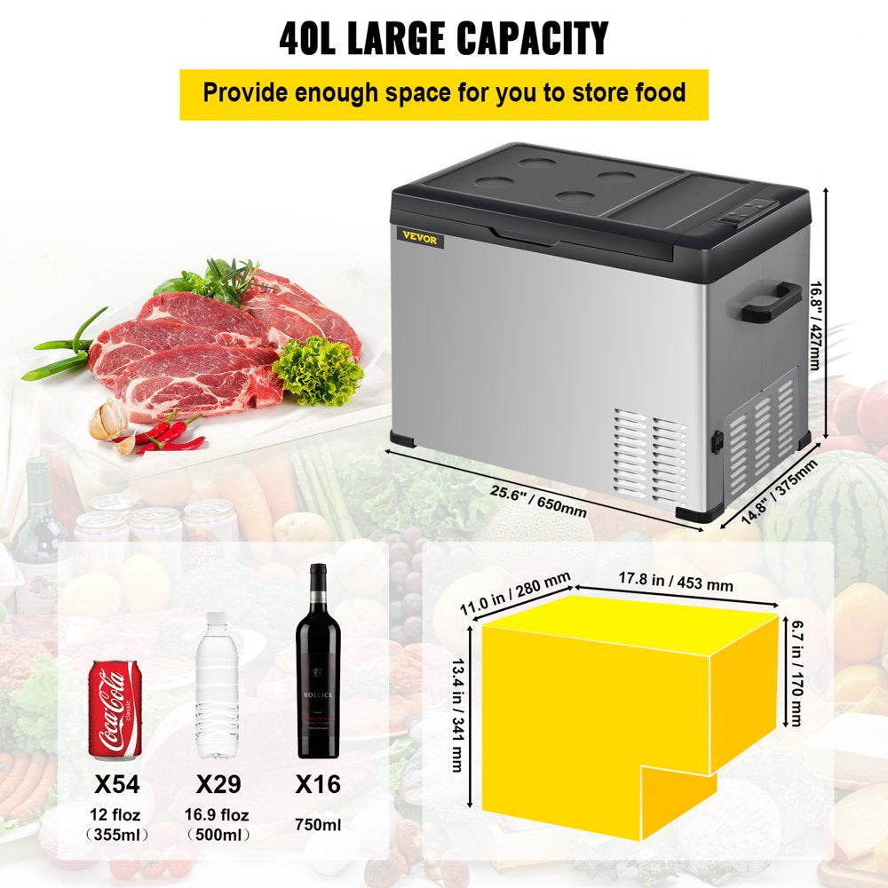 Portable Car Refrigerator 42 Qt, 12V Portable Freezer with Single Zone, 12/24V DC & 110-240V AC Electric Cooler with -4℉-68℉ Cooling Range, for Car Truck Vehicle RV Boat Outdoor & Home Use