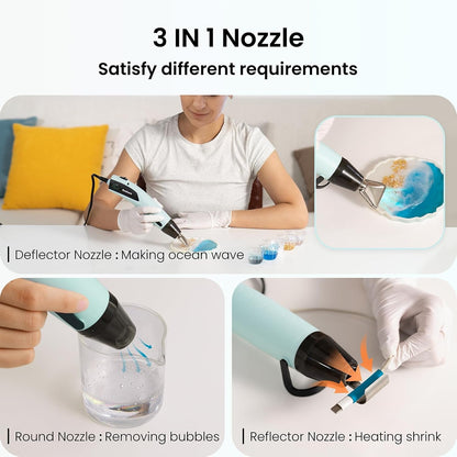 Heat Gun for Resin, 350W Fast Heating Dual Temp Heat Gun (482°F~662°F) with 3 Nozzles & 3 Silicone Covers, 4.9Ft Long Heat Gun for Bubble Remove,Vinyl Shrink Wrap,Candle Making,Epoxy Resin