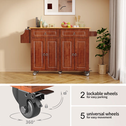 Kitchen Islands with Storage, Kitchen Island Cart with Wood Drop Leaf and Lockable Wheels, Brown