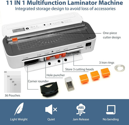 Laminator, 13" Wide 11 in 1 Laminating Machine, Letter Size Desktop Thermal Laminator 2 Temperature Modes 36 Laminating Sheets 3 Cutter Heads Built-In Paper Trimmer for Office School Business Home Use