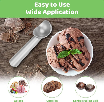 Ice Cream Scoop,7 Inches Nonstick Anti-Freeze One Piece Aluminum Scooper Spoon, Heavy Duty Durable Design, Easy Clean, for Gelato, Cookie Dough, Sorbet, Almond (Silver)