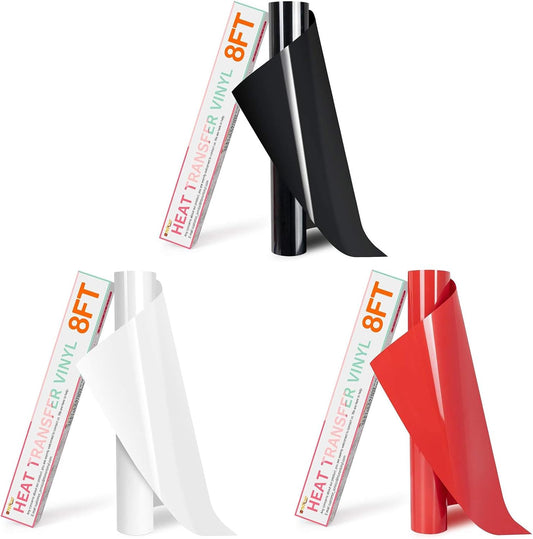 HTV Vinyl Rolls Heat Transfer Vinyl - 12" X 8Ft White HTV Vinyl for Shirts, Iron on Vinyl for Cricut & Cameo - Easy to Cut & Weed for Heat Vinyl Design