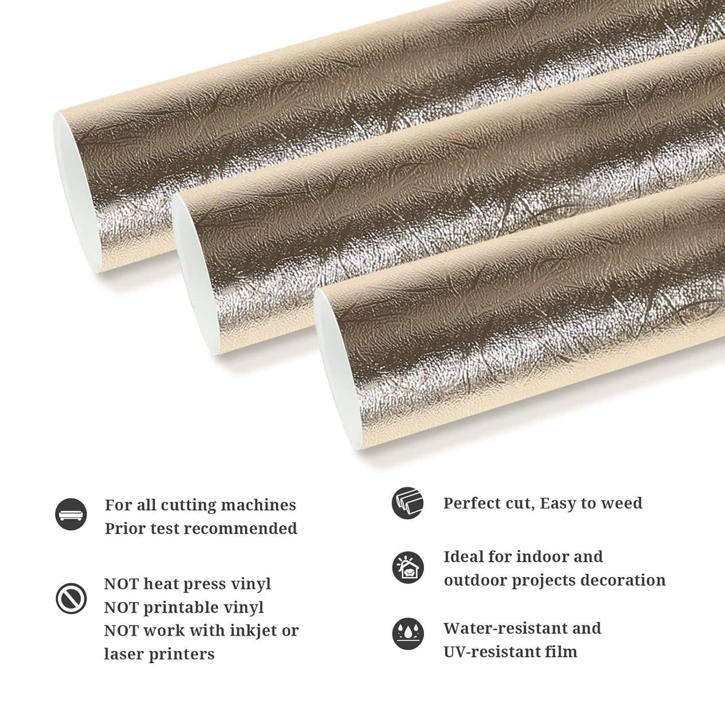 Metallic Textured Chrome Vinyl Adhesive Vinyl for Craft Cutter 1Ft X 5Ft, Champagne Gold