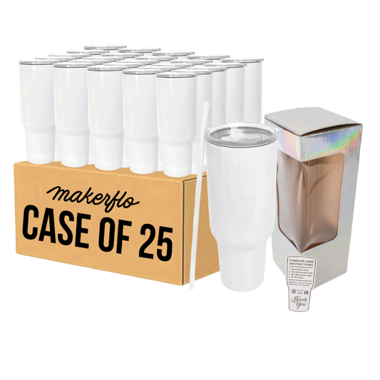 Makerflo 40 Oz White Glitter Shimmer Sublimation Blank Tumbler Pack of 25 with Lid and Straw | Craft-Ready for DIY Gifts & Personalization (Sublimation, Epoxy, UV DTF, Vinyl, and Laser Engraving)