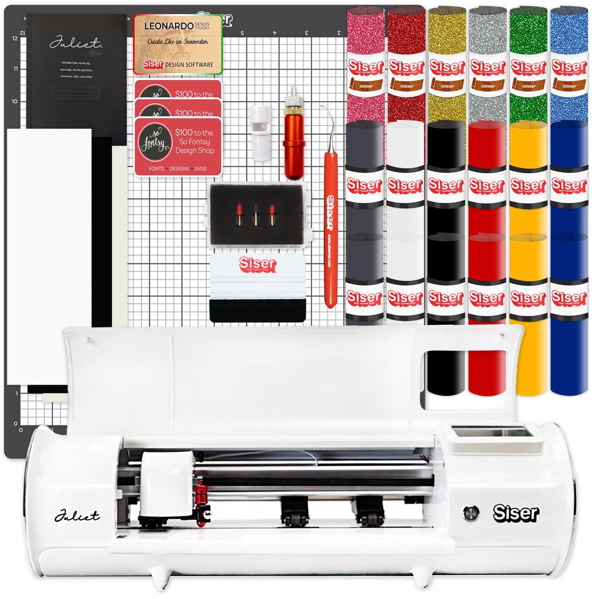 Siser Juliet Deluxe Easyweed Heat Transfer (HTV) Bundle w/ 8-in-1 Heat Press