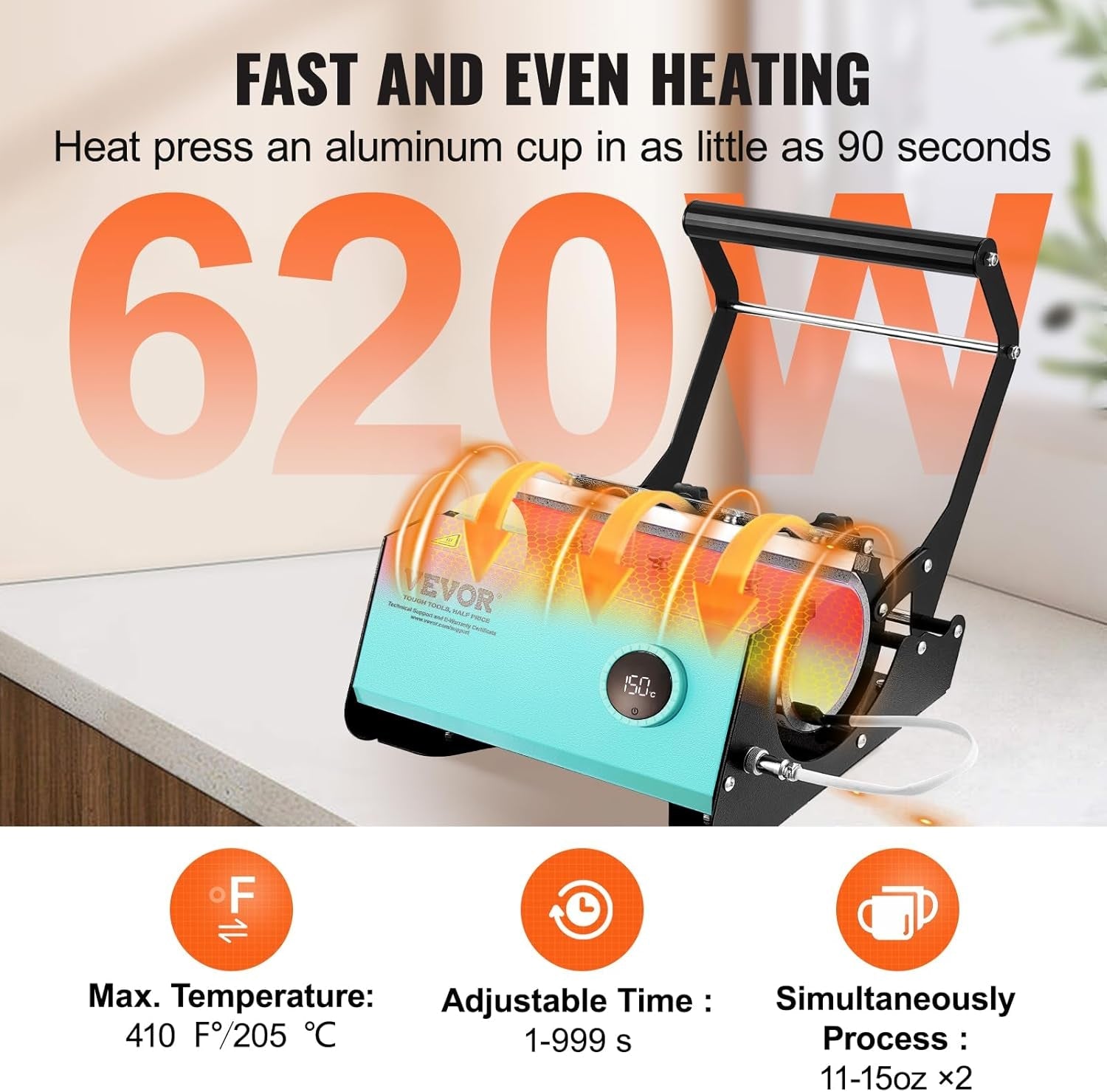 VEVOR Tumbler Heat Press Machine, Tumbler Press for 30OZ 20OZ Sublimation Straight Skinny Tumblers, with Knob Control Temp&Timer Setting for 11-16Oz Mugs, Mug Press with Paper Heat Tape Gloves-Green