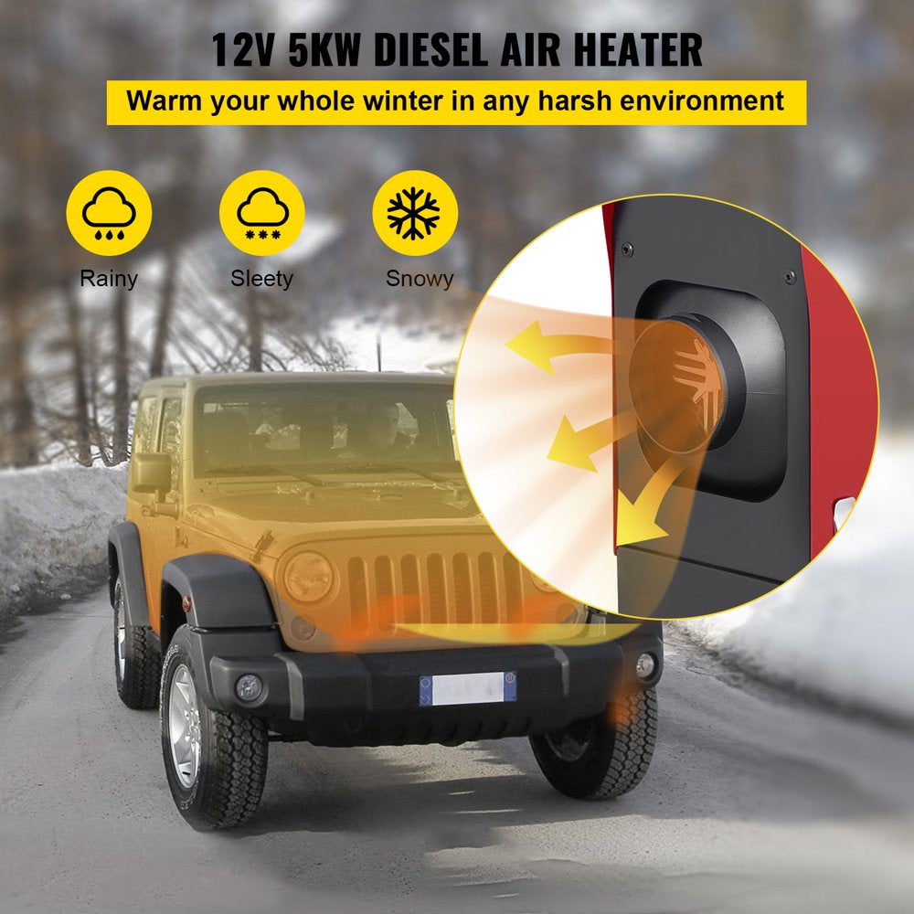 Diesel Air Heater All in One 12V 5Kw,Diesel Parking Heater with Black LCD Switch & Muffler & Wireless Control for Car Bus Truck Boat Trailer Motorhomes Engineering Vehicles