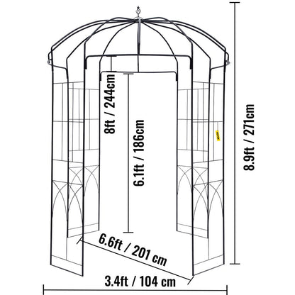 Birdcage Shape Garden Arbor 9' X 6.6' Heavy Duty Metal Garden Gazebo Pergola for Wedding Party