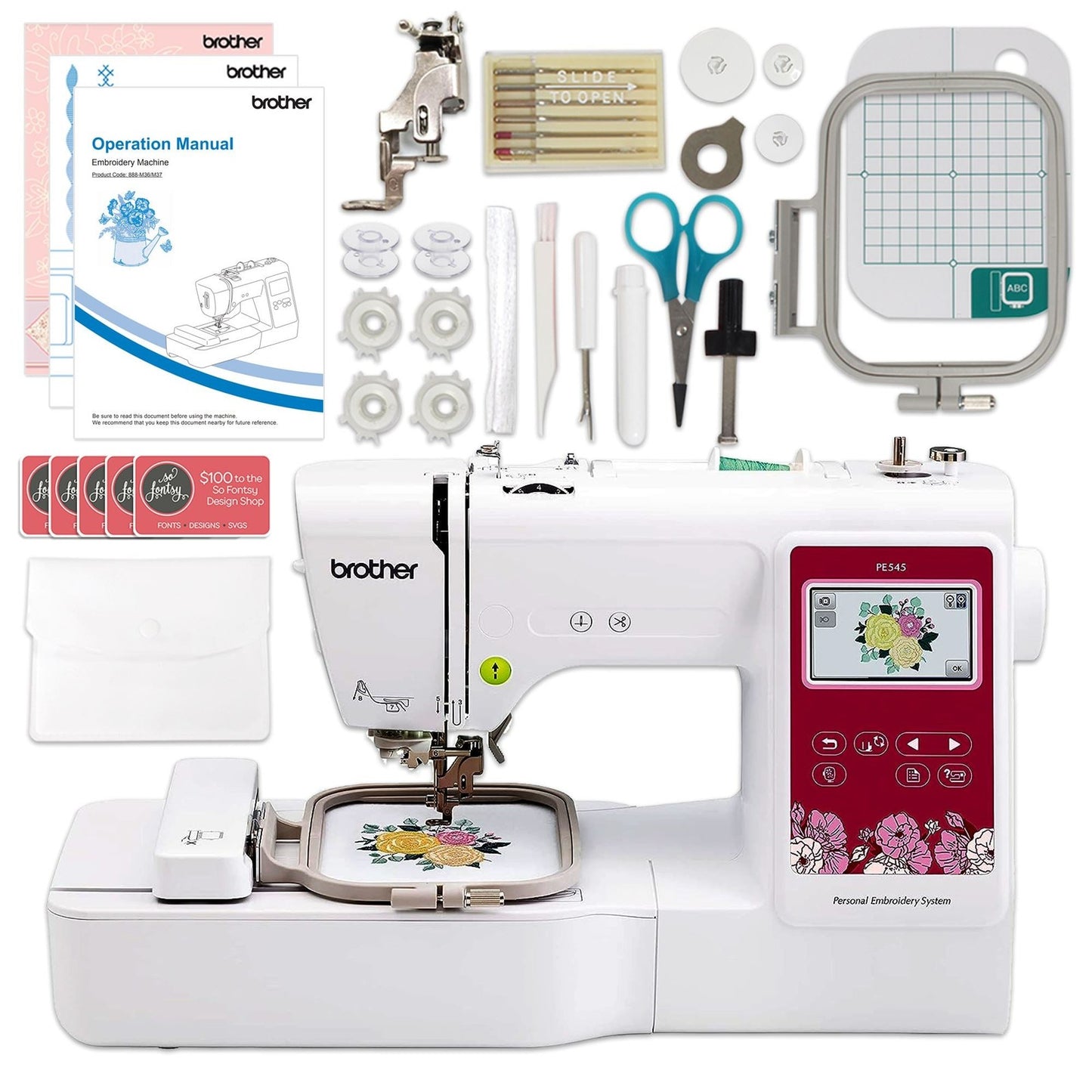 Brother PE545 Embroidery Machine with with Deluxe Hoop Bundle