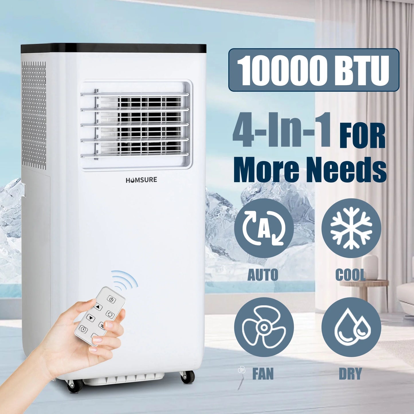 Portable Air Conditioners 10000 BTU Room Air Conditioning, Portable AC Unit with Remote Control, Cooling, Dehumidifier and Fan, Automatic, Sleep 5 Mode Floor AC