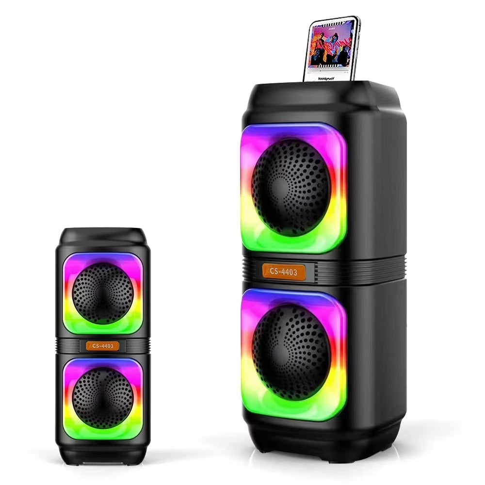 Portable Dual 4'' Speakers Bluetooth Speaker, Party Stereo Subwoofer RGB Lights Karaoke Heavy Bass with Mic (Optional),Support TWS/AUX/USB/TF Card Ideal for Party,Home,Camping