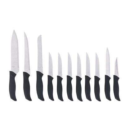 12 Piece Cutlery Set with Soft Grip Handles and Wood Storage Block