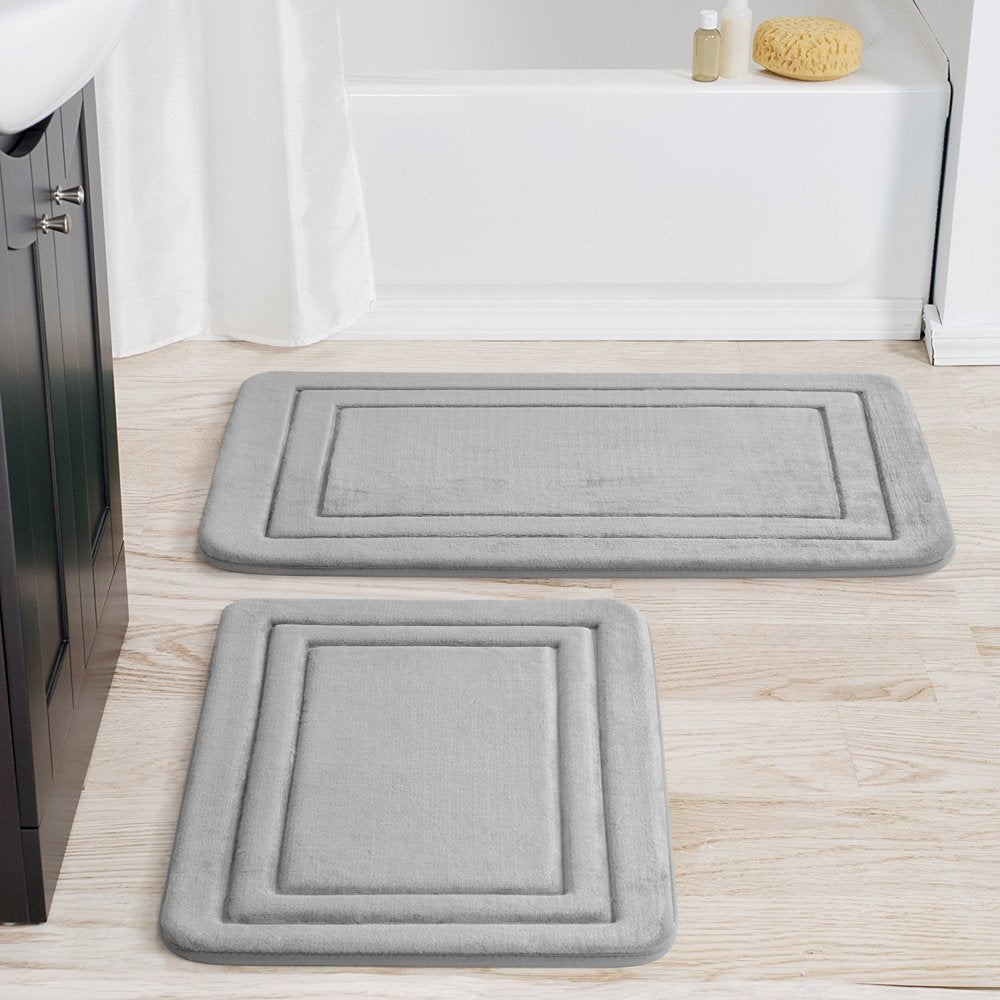 2 Piece Silver Memory Foam Bath Rug Set, Available in Multiple Colors