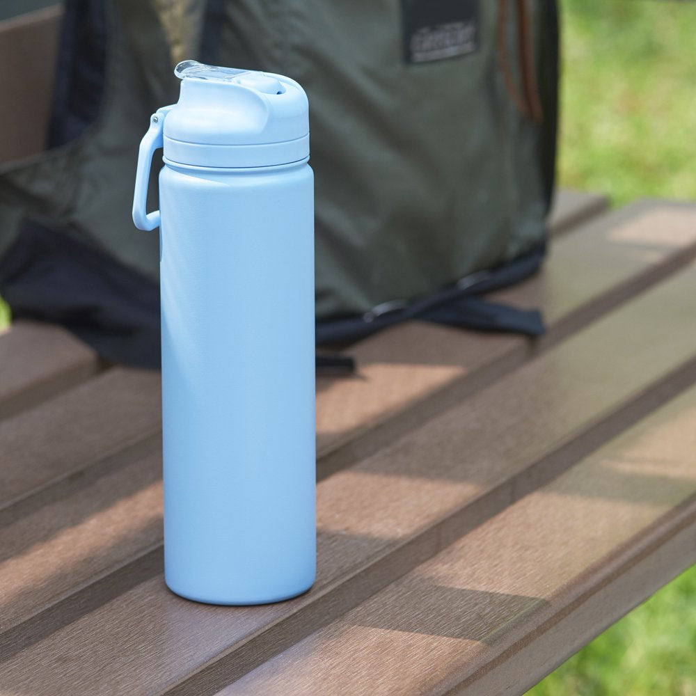 24 Fl Oz Blue Essence Solid Print Insulated Stainless Steel Water Bottle with Flip-Top Lid