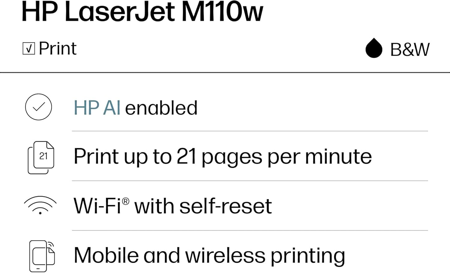 HP Laserjet M110W Wireless Black & White Printer, Print, Fast Speeds, Easy Setup, Mobile Printing, Best-For-Small Teams