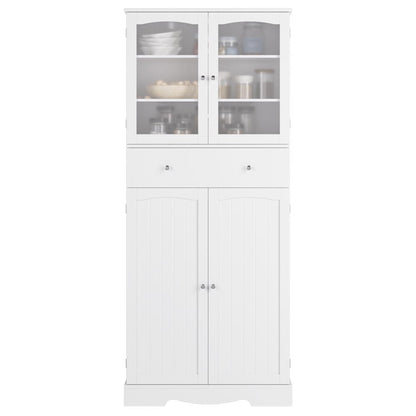 70.8'' Kitchen Pantry with 4 Doors, Freestanding Storage Cabinet with Large Drawer for Dining Room, White