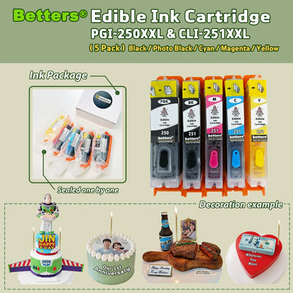 Betters® Edible Ink PGI-250XXL CLI-251XXL Refillable Cartridge for Canon ,5 Sets