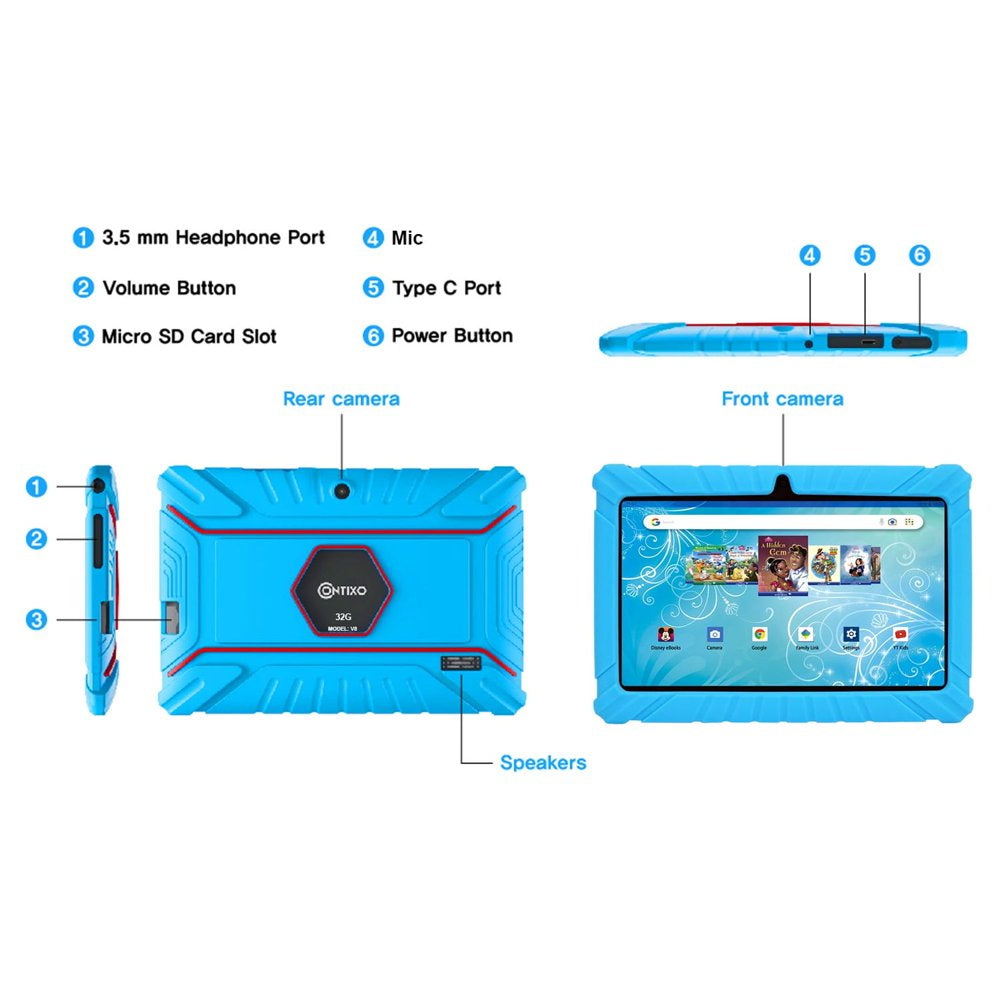 7" Kids Tablet 32GB, 50+ Disney Storybooks, Kid-Proof Case (2023 Model) - Blue