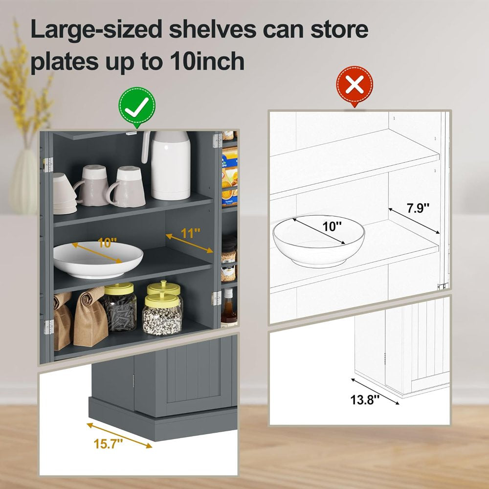 47" Kitchen Pantry, Farmhouse Pantry Cabinet, Storage Cabinet with Doors and Adjustable Shelves 47" H X 23.62" W X 15.75" D (Gray)