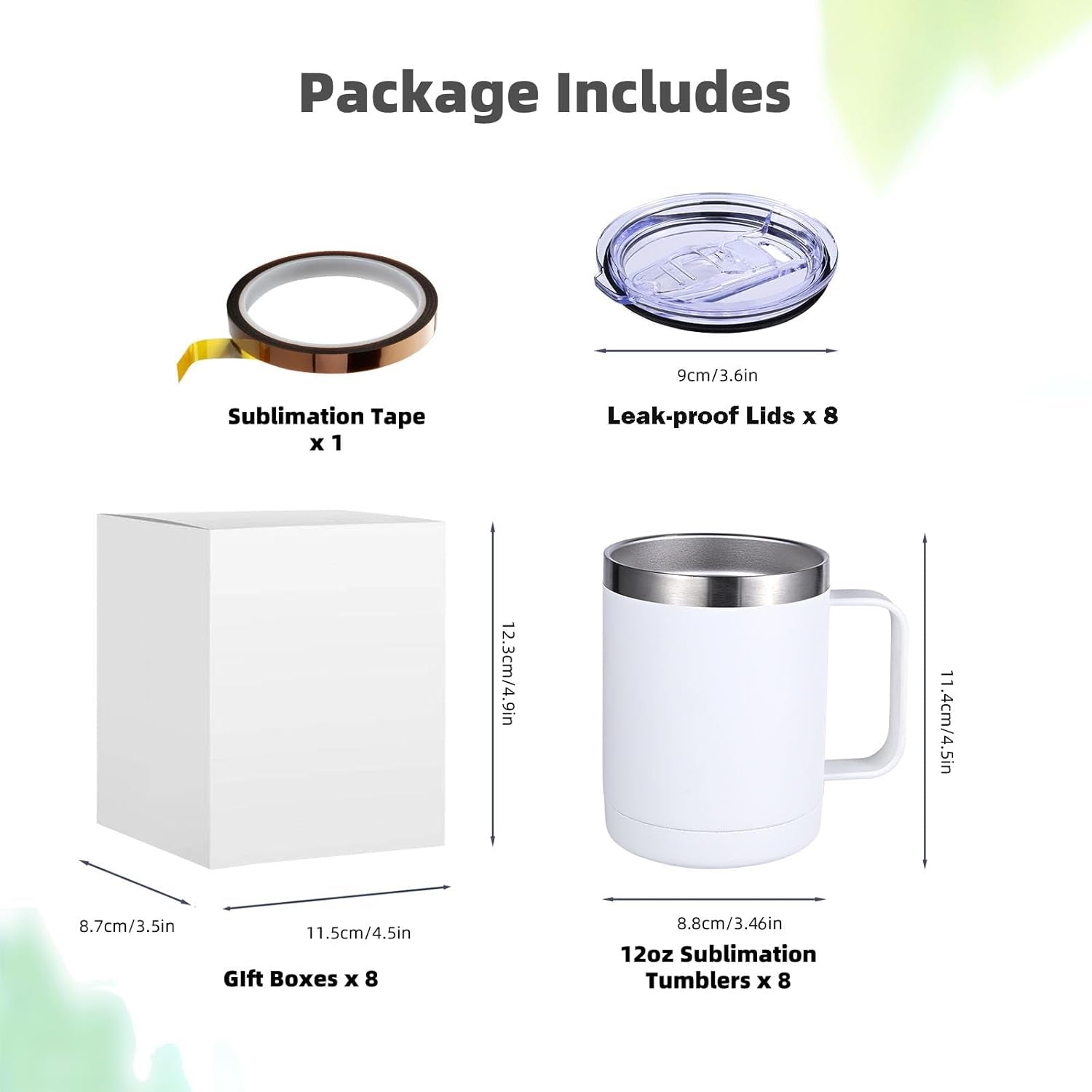 Colorsub 12 Oz Sublimation Tumblers with Handle Insulated Stainless Steel Coffee Mugs Matte Tumblers Blanks with Gift Box, Heat Tape for Hot Cold Drinks, 8 Pack