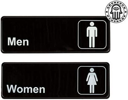 Men and Women Restrooms Commercial Signs Set Toilet Door Plates for Business Restaurant, 3" X 9"