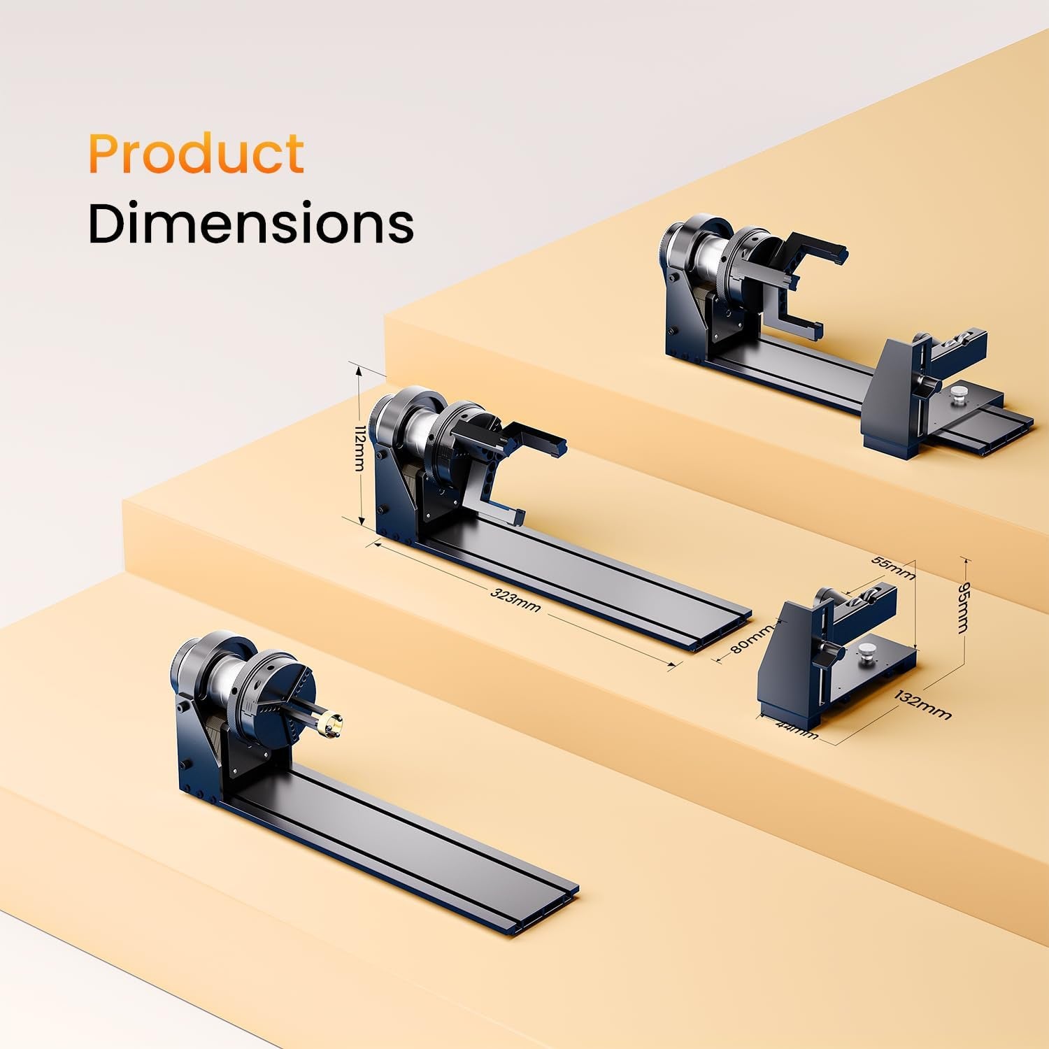 Longer Chuck Rotary Roller Is Ideal for Engraving Cylindrical, Wine Glass, and Irregular Objects. Y-Axis 360° Rotation, Compatible with Ray5, Ray5 Mini, B1, and Most Other Frame-Style Laser Engravers.