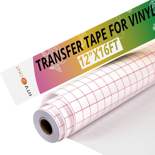 Transfer Tape for Vinyl -12" X 16 FT W/Red Alignment Grid Transfer Paper, Medium Tack Vinyl Transfer Tape for Signs Stickers Decals Walls Doors & Windows