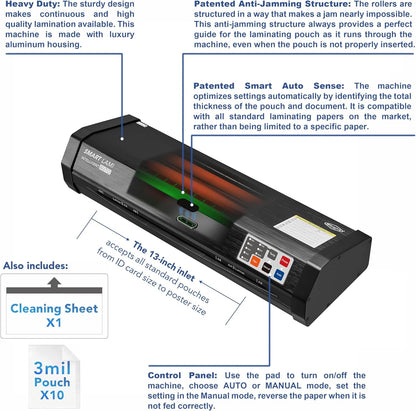 SINCHI Auto Sense 13" Heavy-Duty Laminator for Business & School, 3–10 Mil, 50S Warm-Up, 17S/Sheet, Works with Cardstock & Dark Prints, Never-Jam, Laminates 11X17, Includes 10 Sheets