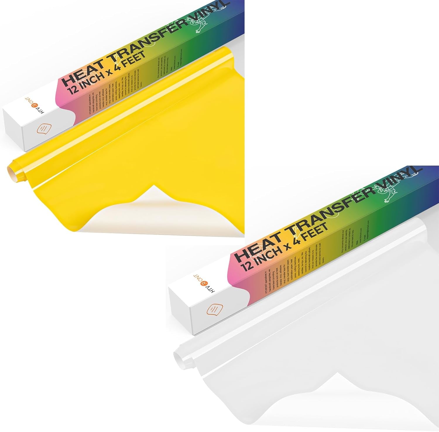 Heat Transfer Vinyl Roll -12" X 4FT Yellow + White HTV Vinyl for T-Shirts, Iron on Vinyl for All Cutting Machines - Easy to Cut & Weed for HTV Heat Transfer Vinyl Design