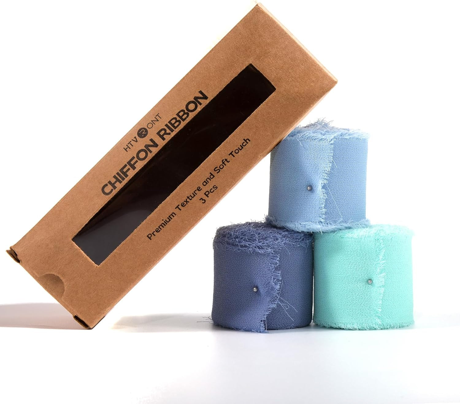 Chiffon Silk Ribbon 1.5" X 7Yd Soft Handmade Fringe Frayed Edged Baby Shower Bridal Bouquets Wedding Invitation Decor (Blue)